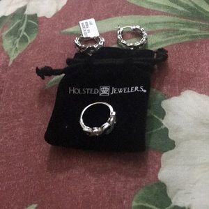 Silver plated hoop earrings and ring set